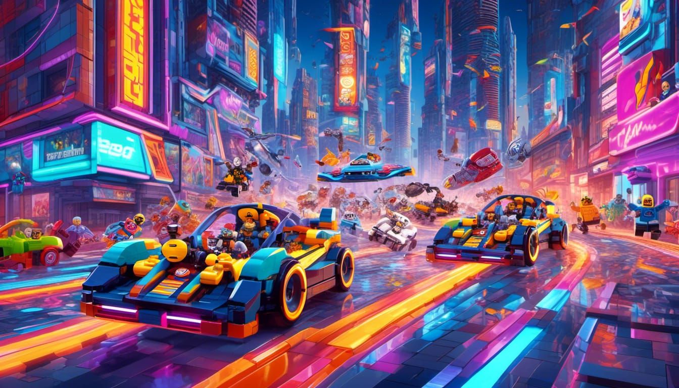 Lego Racers in a Retro-Futuristic City