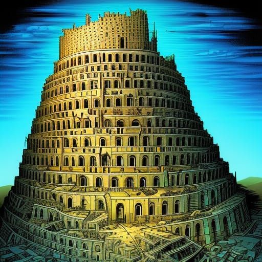 Tower of Babel in Comic Book Style