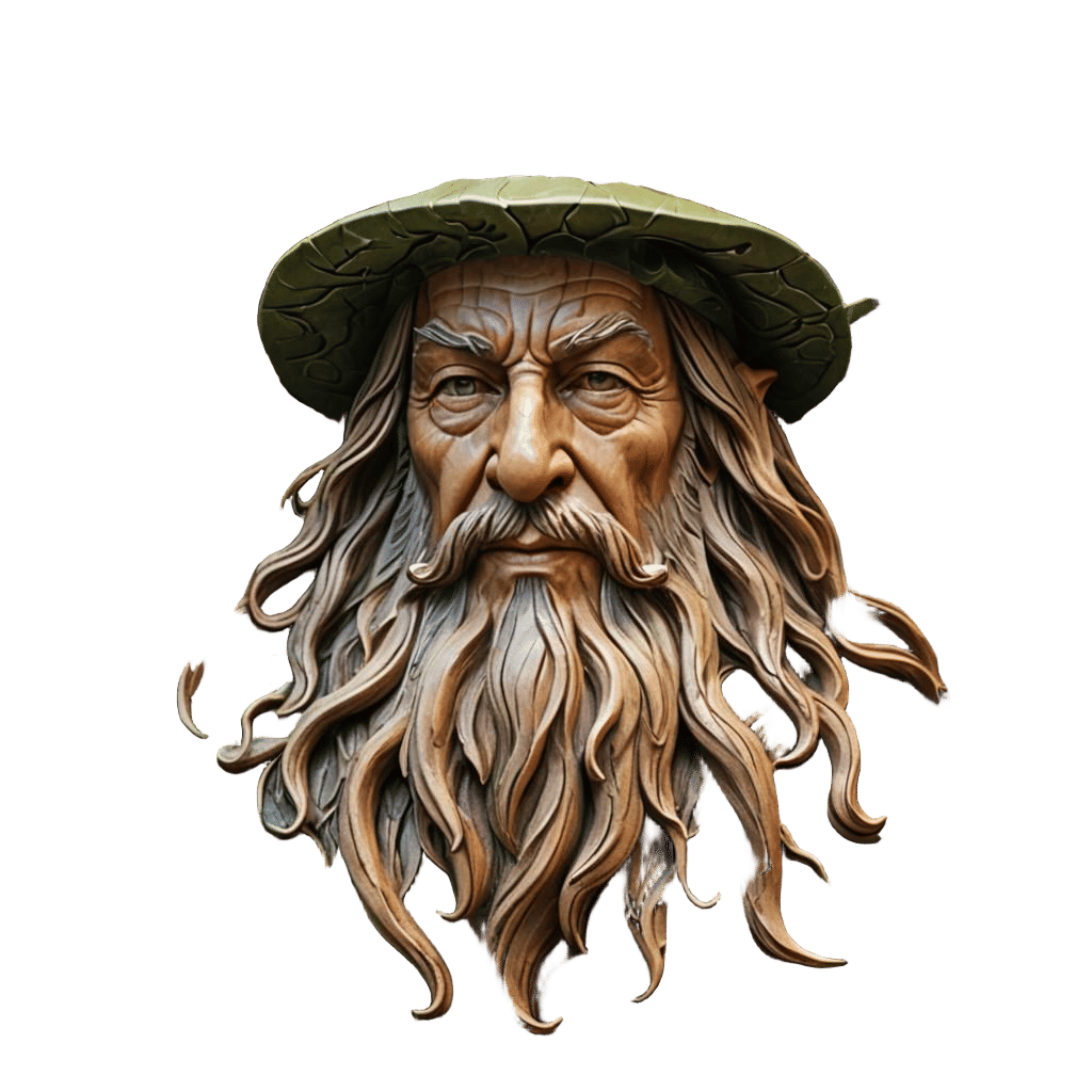 Detailed Wood Carving of Wizard in Fantasy Tree