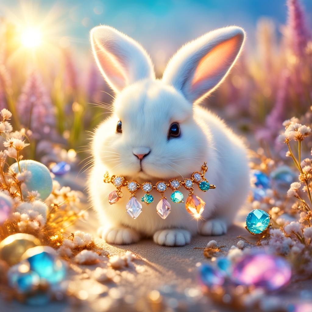 Bejeweled Kawaii Bunny in Golden Hour