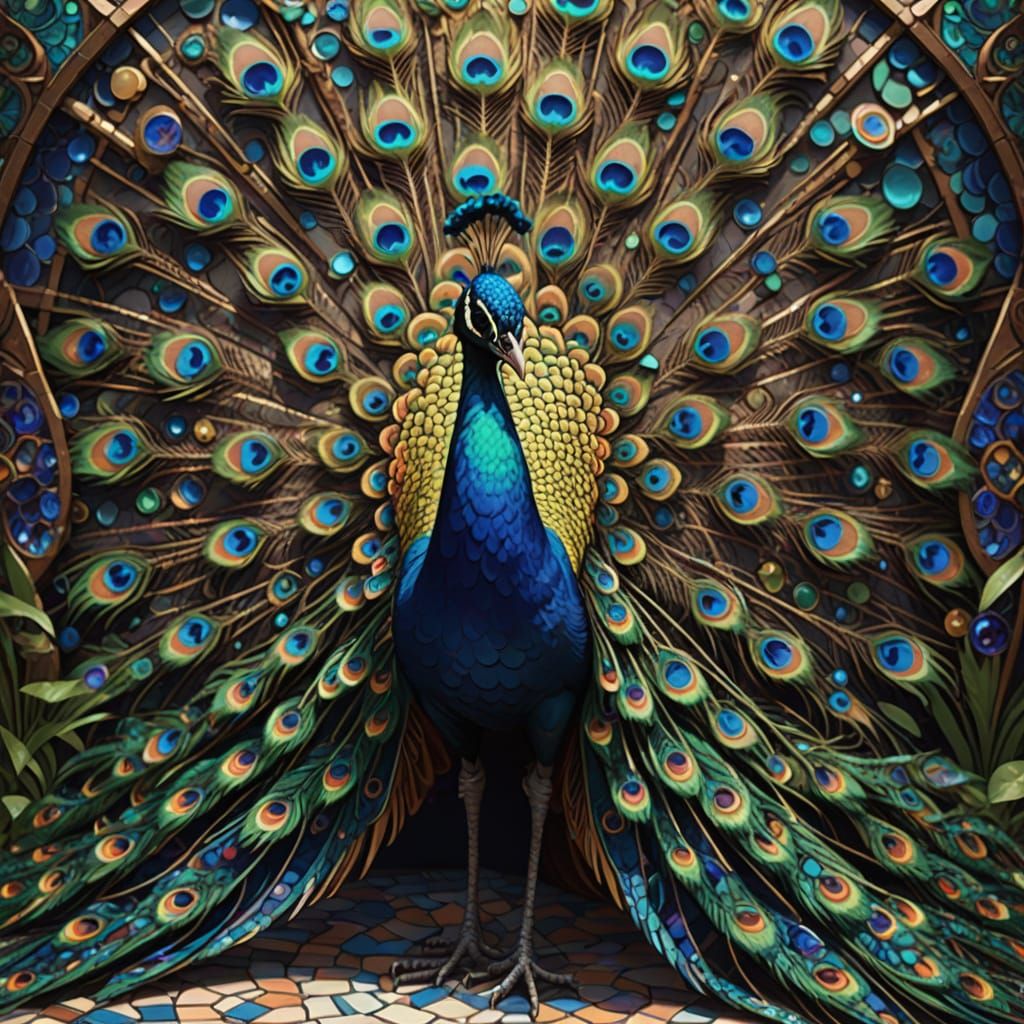 Fantastical Peacock as Stained Glass Mosaic Art