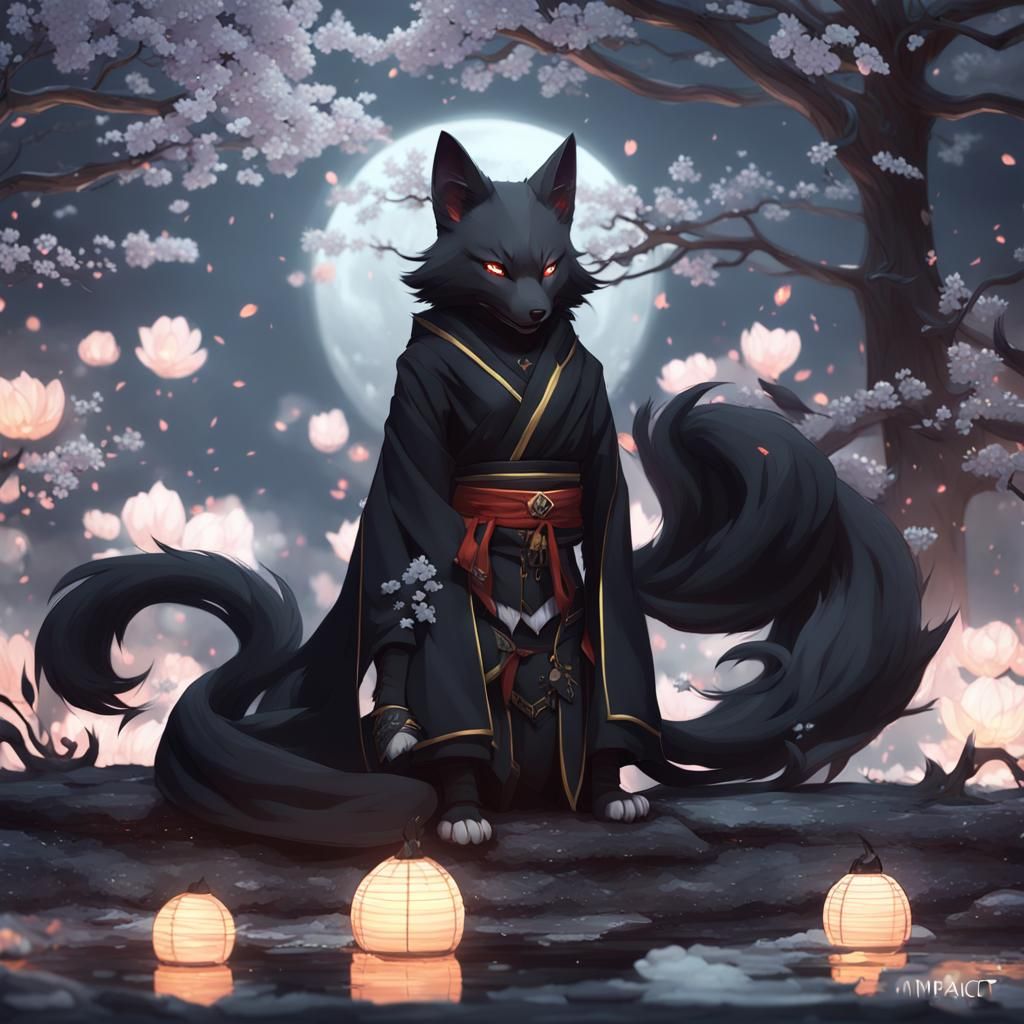 Black Kitsune in 3D Anime Art Style