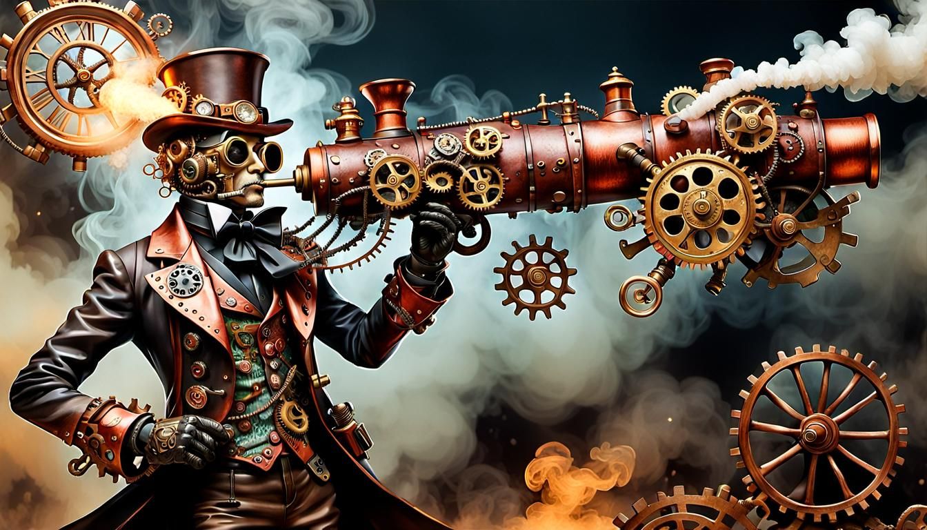 Steampunk Bal-Bal with Blunderbuss in Glass Art Style