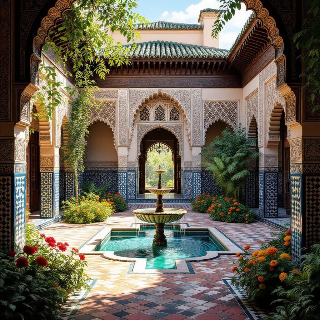 Serene Arabic Garden with Moroccan Architecture