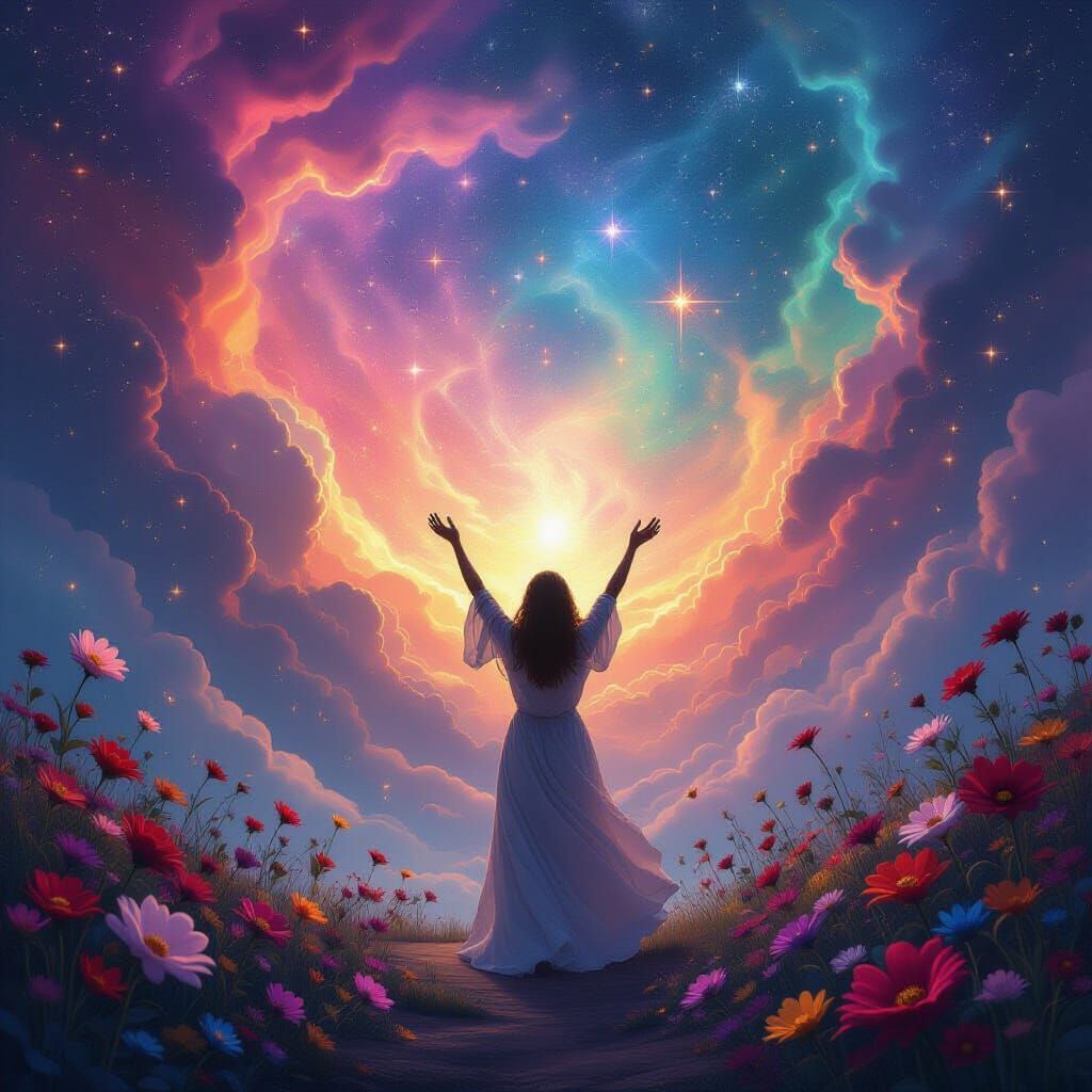 Cosmic Creator Shaping Nebula in Ethereal Style