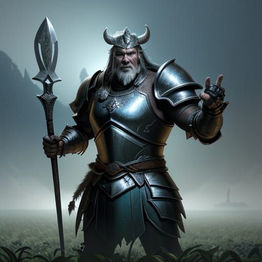 Fantasy Warrior With Glowing Crops and Pig Symbol