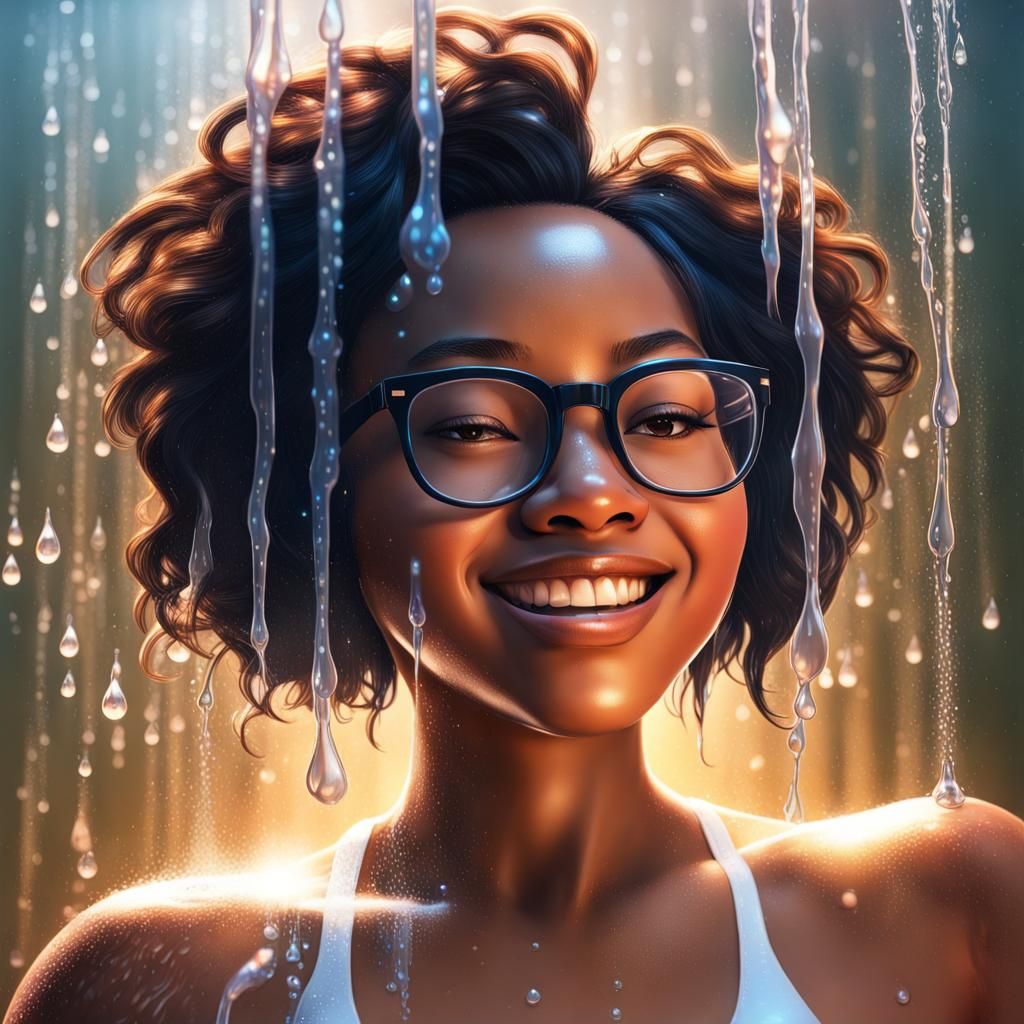 Nerdy Blasian Woman in Dreamy Pulp Style