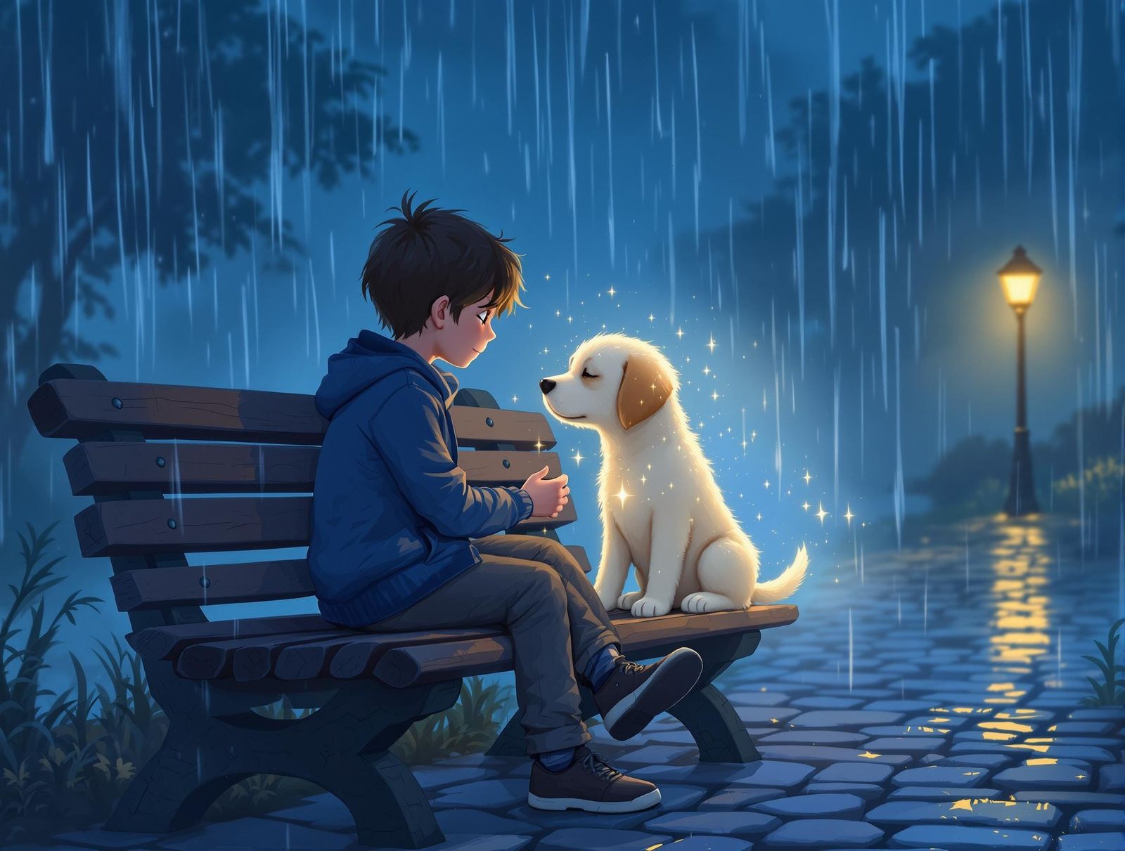 Comforting Spectral Puppy Illuminates Rainy Night