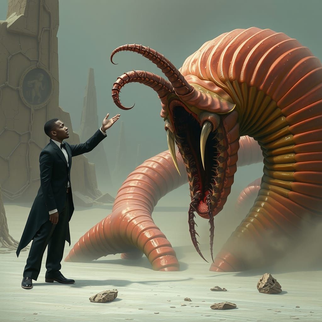 Paul Atreides Summons Grotesque Worm: Dreamlike Sci-Fi Art