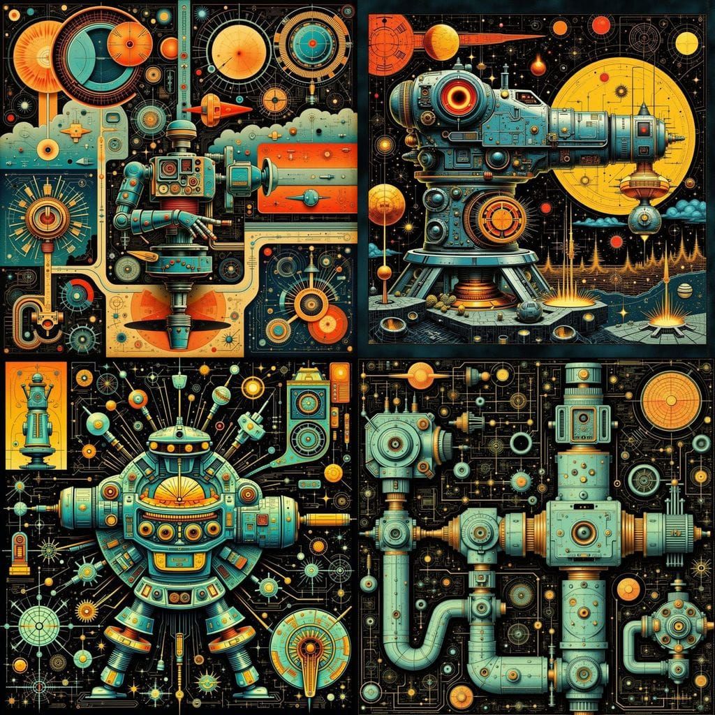Retro Sci-Fi Abstract Art in Mid-Century Style