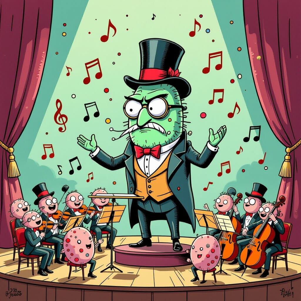 Grumpy Bacterium Conducts Amoeba Orchestra in Steampunk Styl...