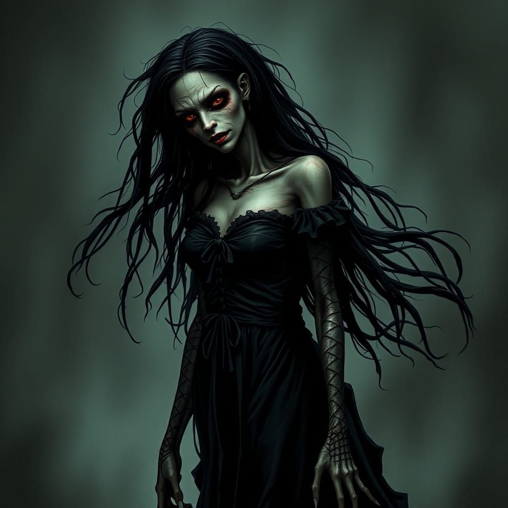 La Llorona Serpent Humanoid in Junji Ito Horror Style