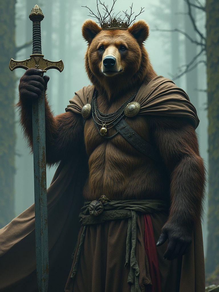 Crowned Bear Warrior in Cinematic Style