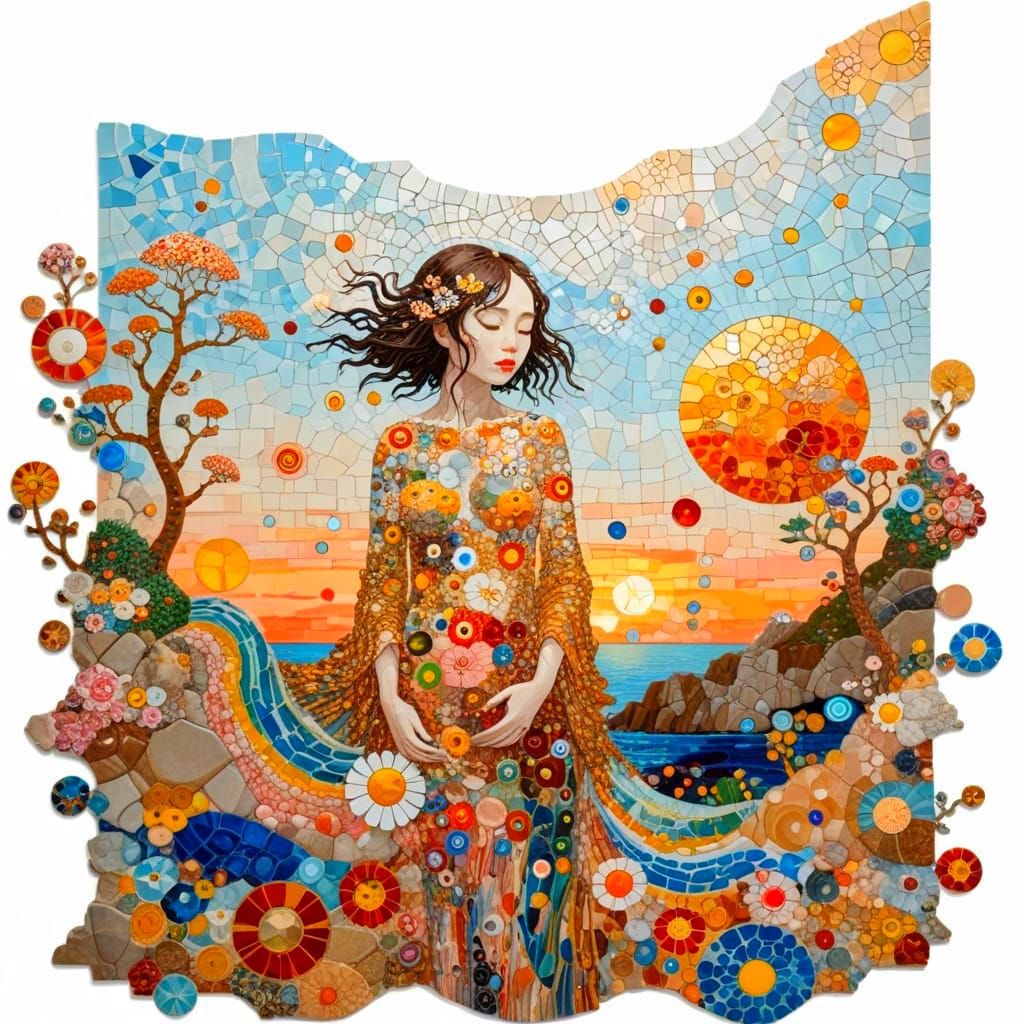 Coastal Cliffs Sunset Glow Mosaic Collage