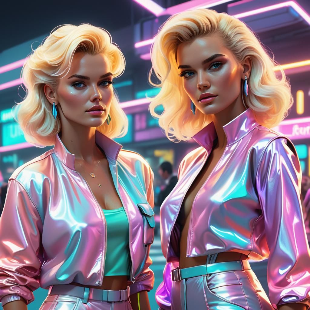 Vibrant 80s-Style Concept Art of Two Women