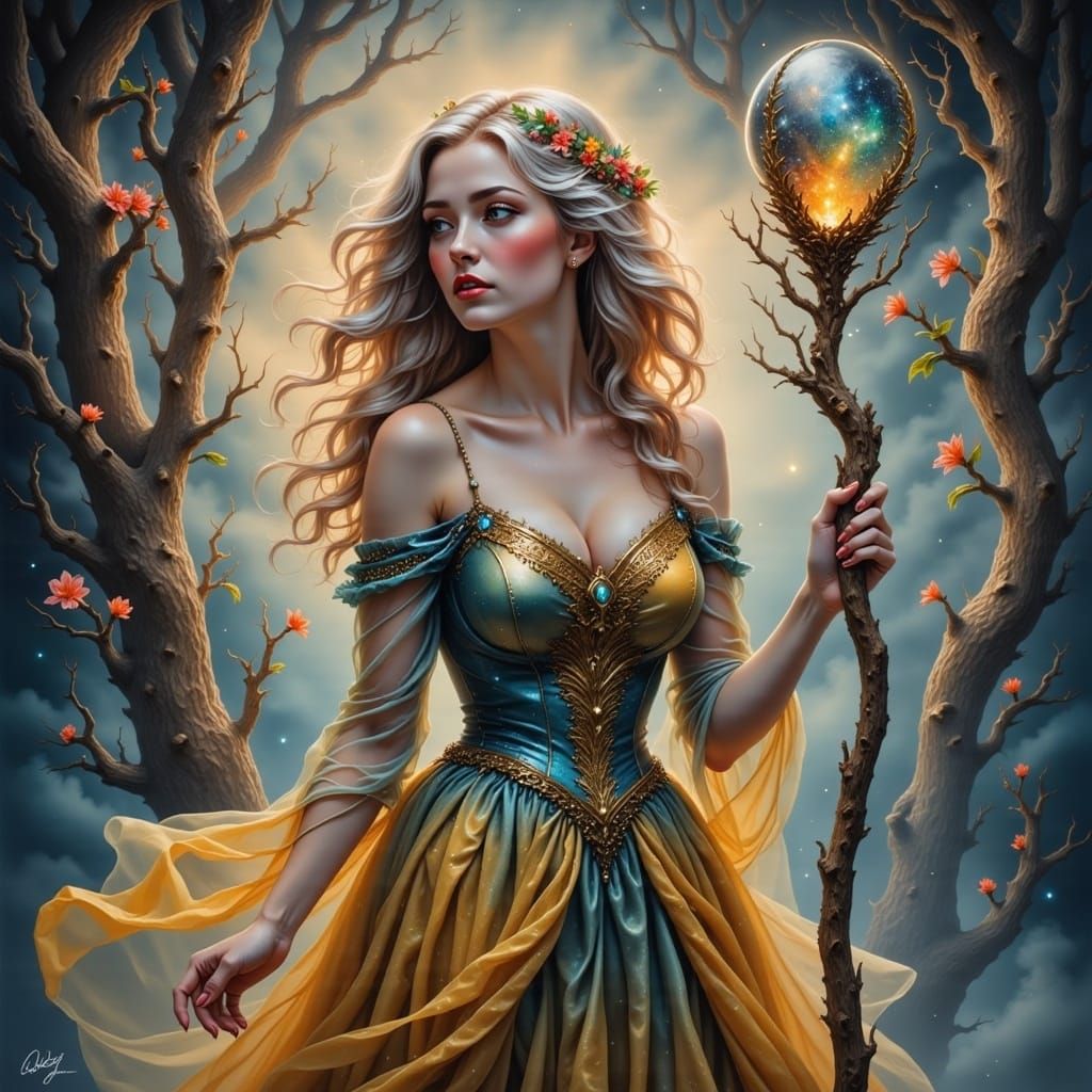 Ethereal Goddess in a Tapestry of Nature and Innovation