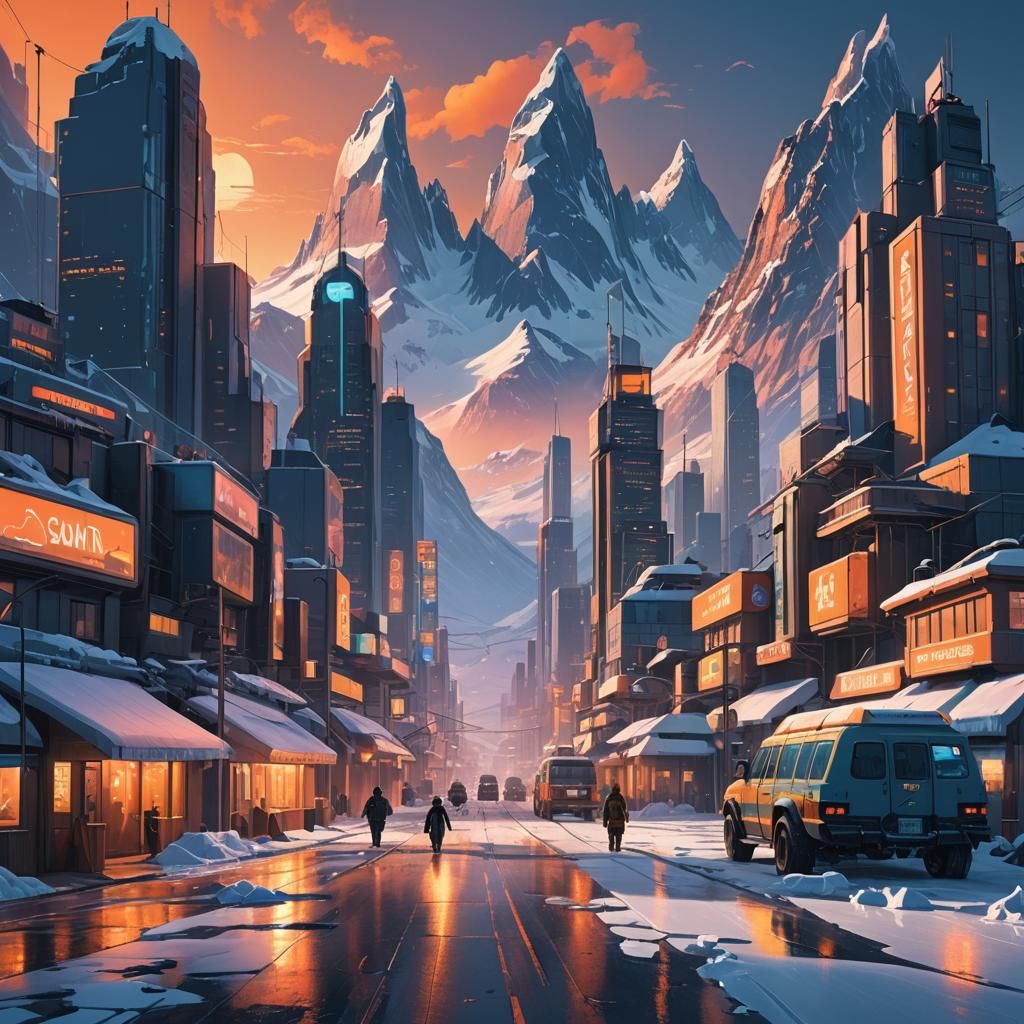 Los Santos Cityscape Invades Antarctica, Digital Matte Paint...