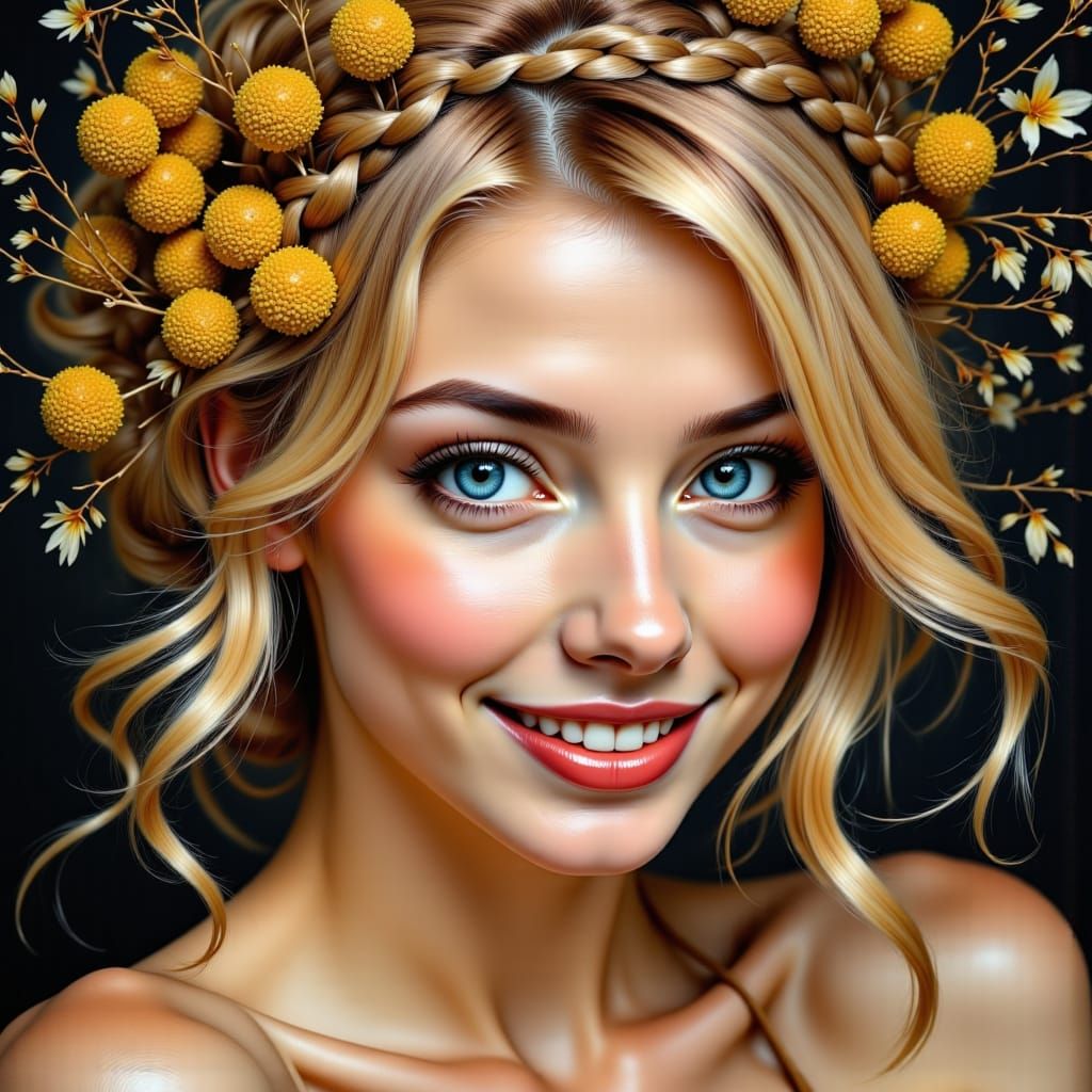 Watercolor Portrait of Woman with Floral Crown