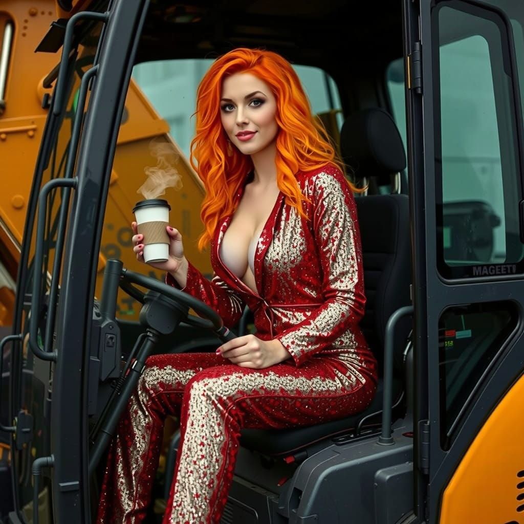 Sassy Digger Operator in Sparkling Overall