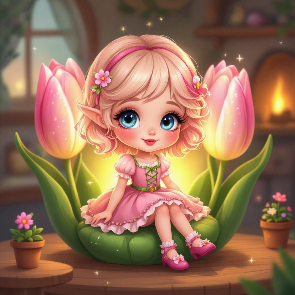 Thumbelina in Tulip Cottage, Chibi Style