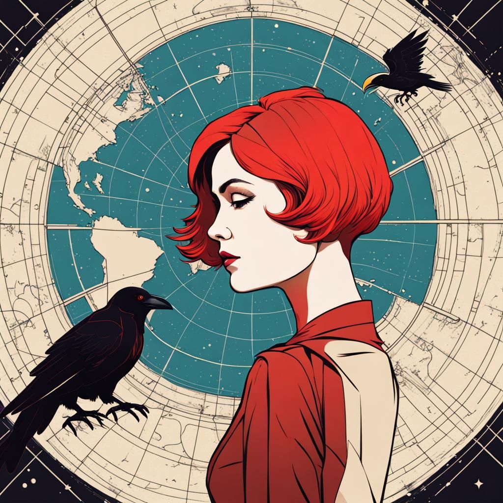 Woman and Raven Stargazing: Pop Art Screen Print
