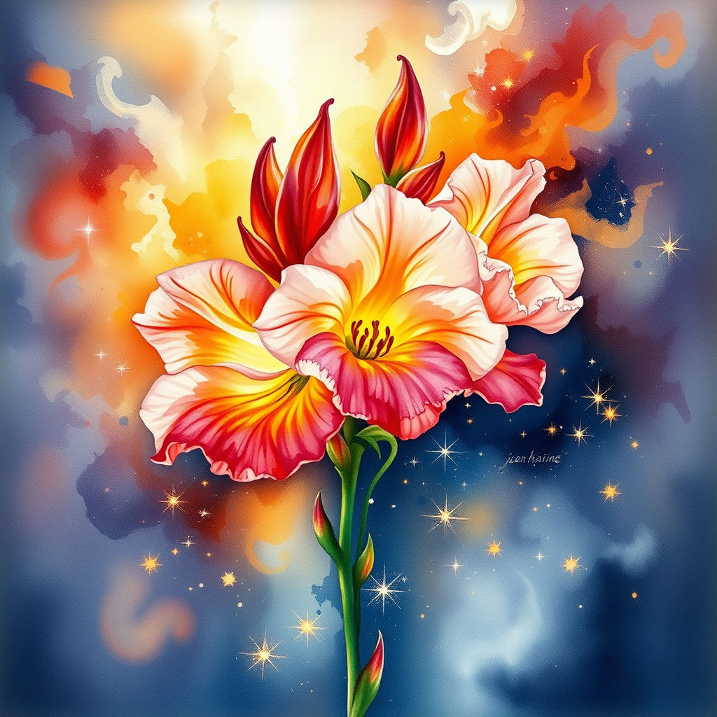 Radiant Snapdragons in Ethereal Flames: Watercolour