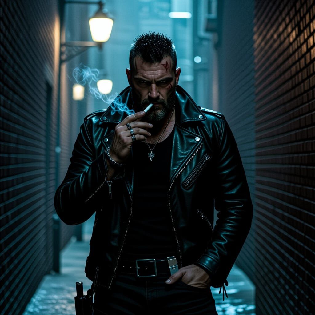 Neo-Noir Alley Hunter with Silver Kunai