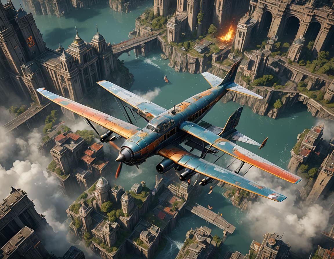 Fantastical Airplane in Detailed Matte Painting