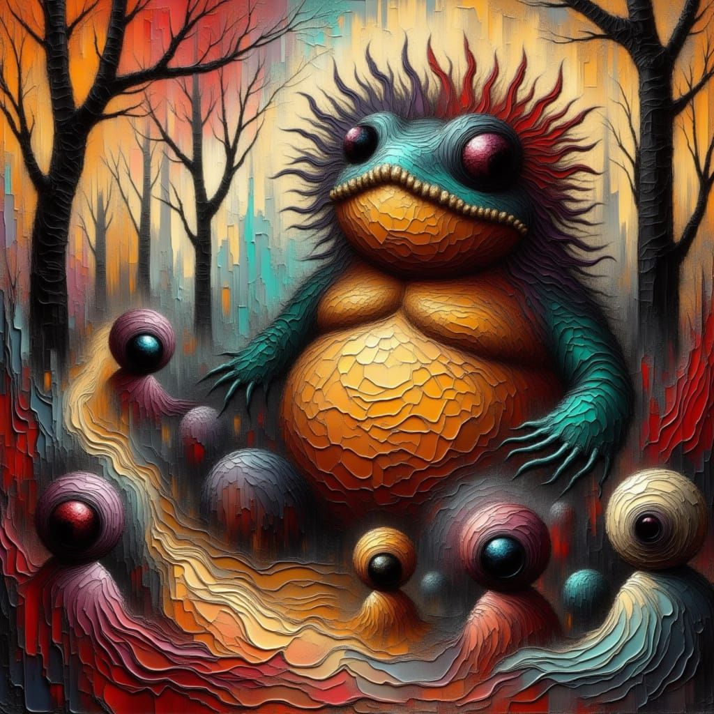 Giant Toad and Fox Bride Ceremony, in Fauvist Style