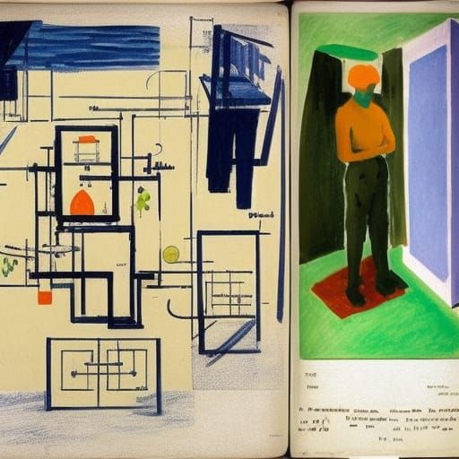 Moonlit Blueprints: Technical Sketches in Modernist Style