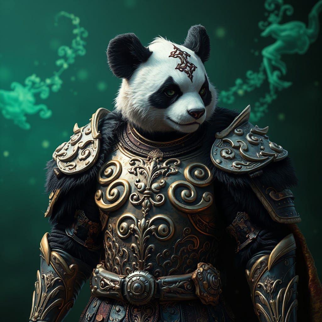 Mystical Warrior in Panda-Inspired Armor