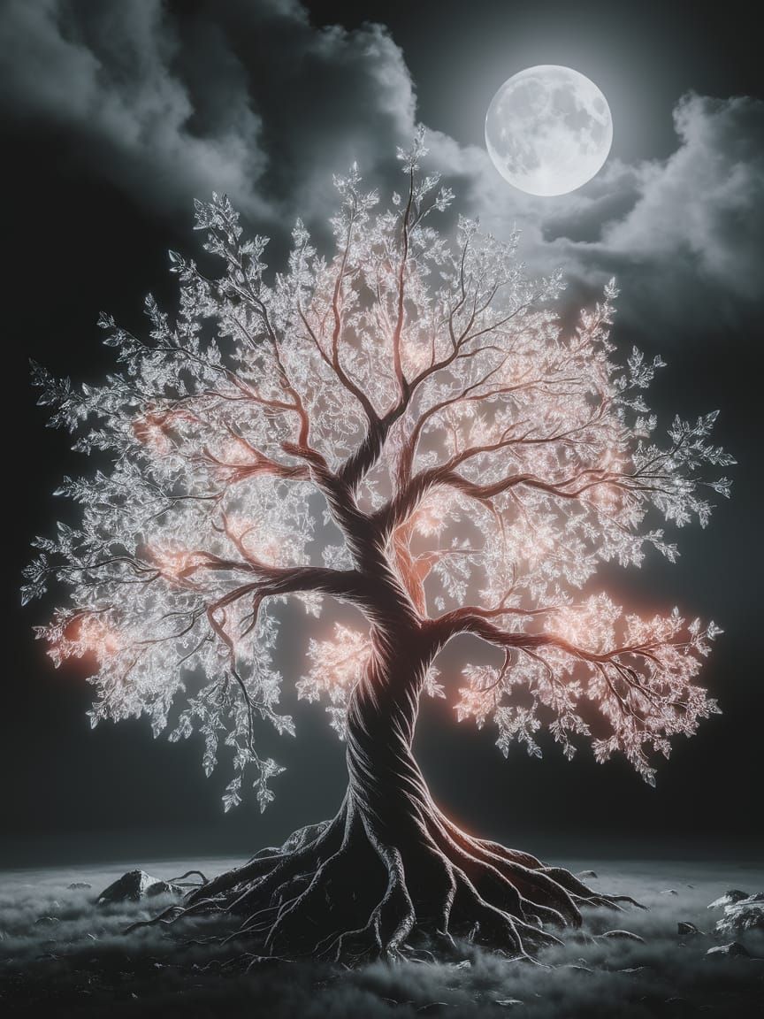 Magical Tree of Life in Ethereal Moonlight