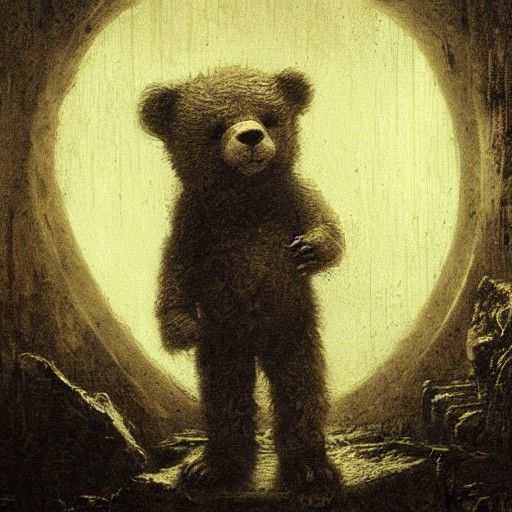 Eerie Teddy Bear at 3AM in Doré Style