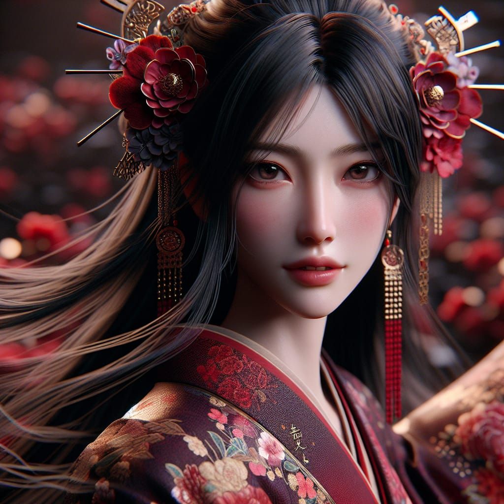 Edo Period Goddess of Passion in Traditional Kimono