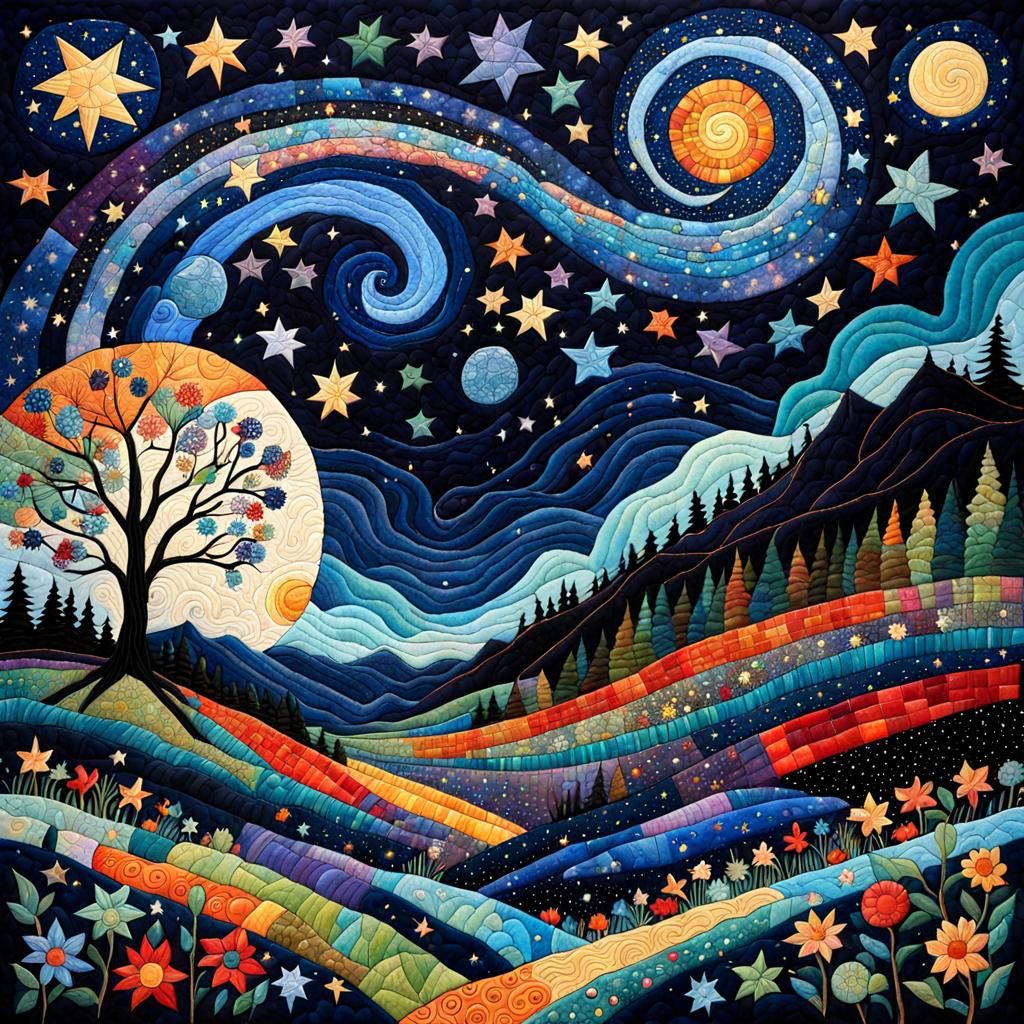 Quilted Cosmic Masterpiece with Starry Night