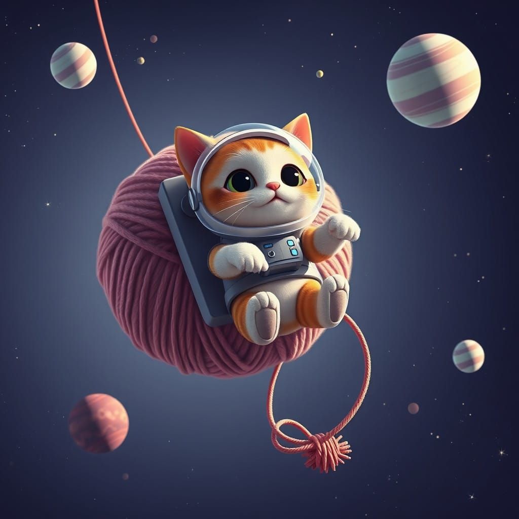Feline Space Explorer in Whimsical Digital Art