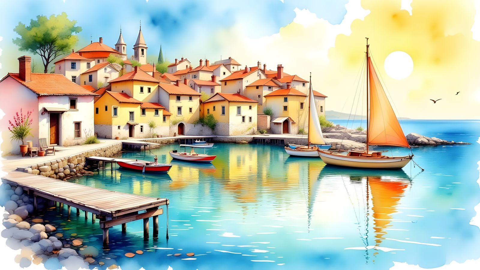 Impressionistic Watercolor Townscape