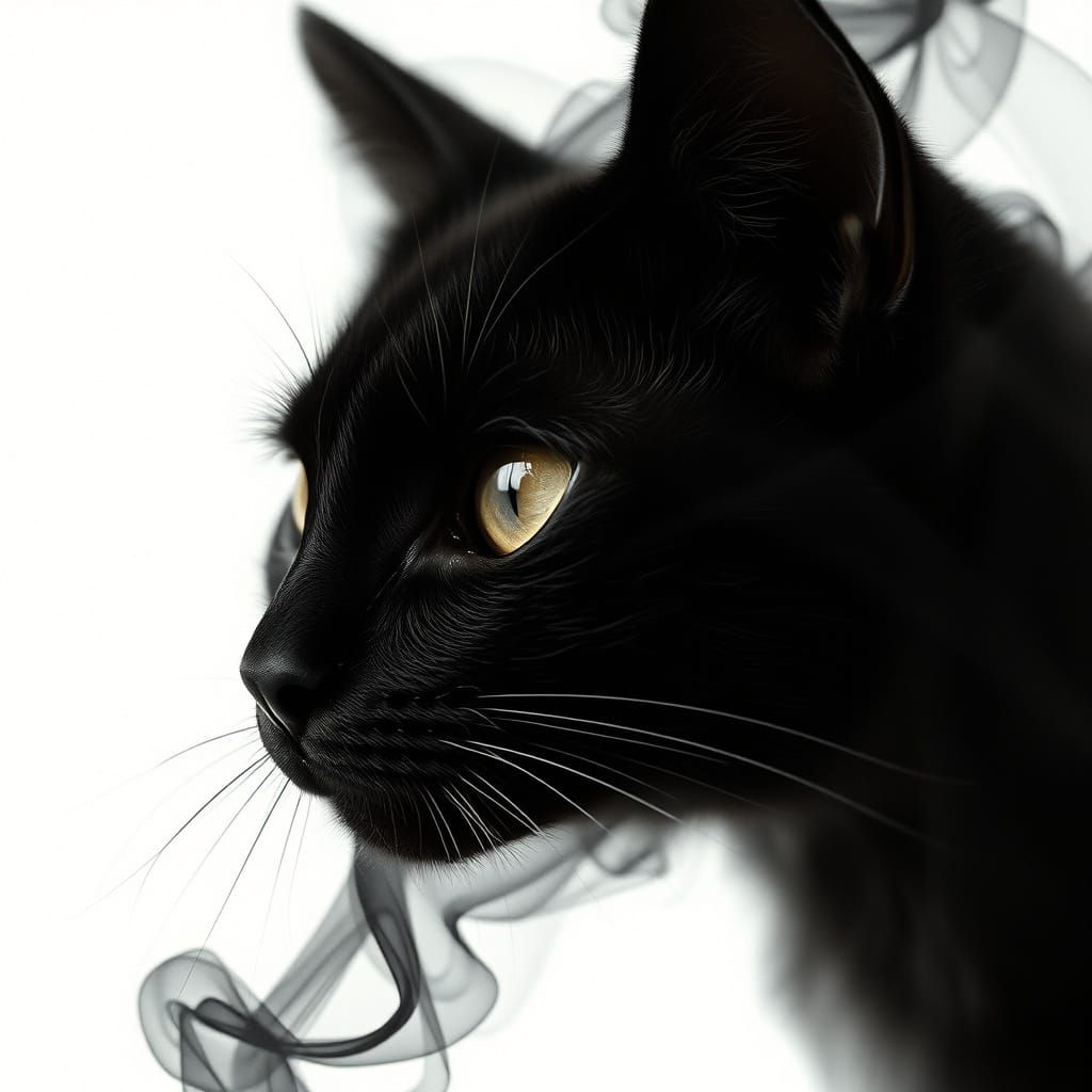 Black Smoke Cat Portrait in Techno Shamanism Style
