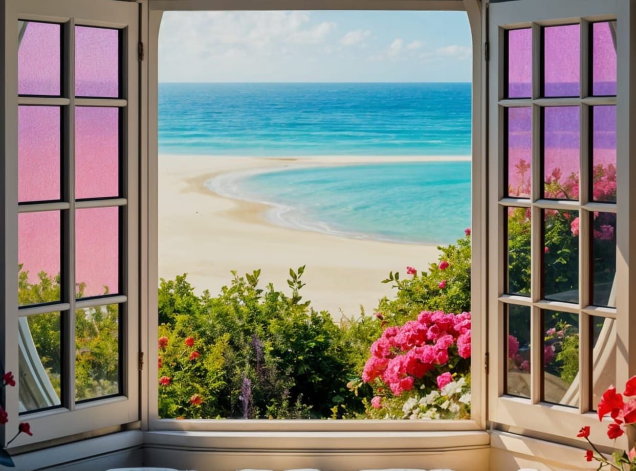 Elegant Victorian Window Framing a Breathtaking Beach Scene ...