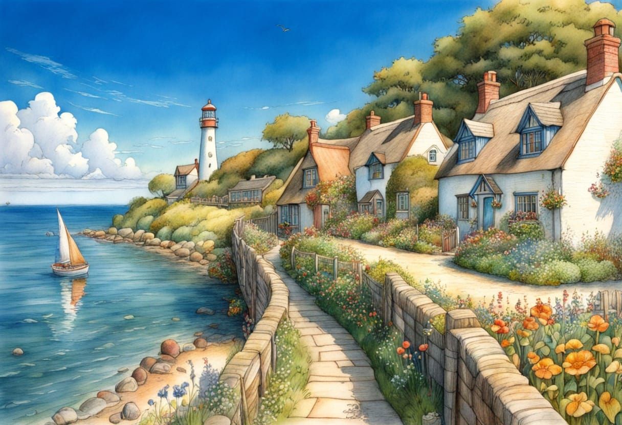 Seaside Cottage Garden: Brambly Hedge Pencil Drawing