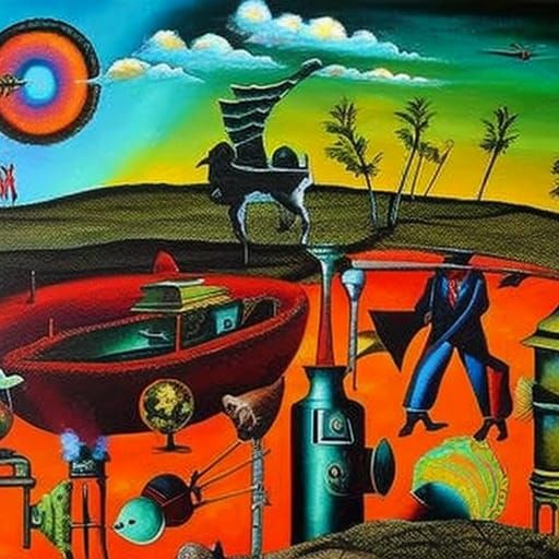 Surreal Outsider Art: Chiaroscuro Painting of Invention