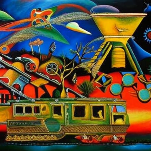 Surreal Outsider Art Painting of Invention Unleashed