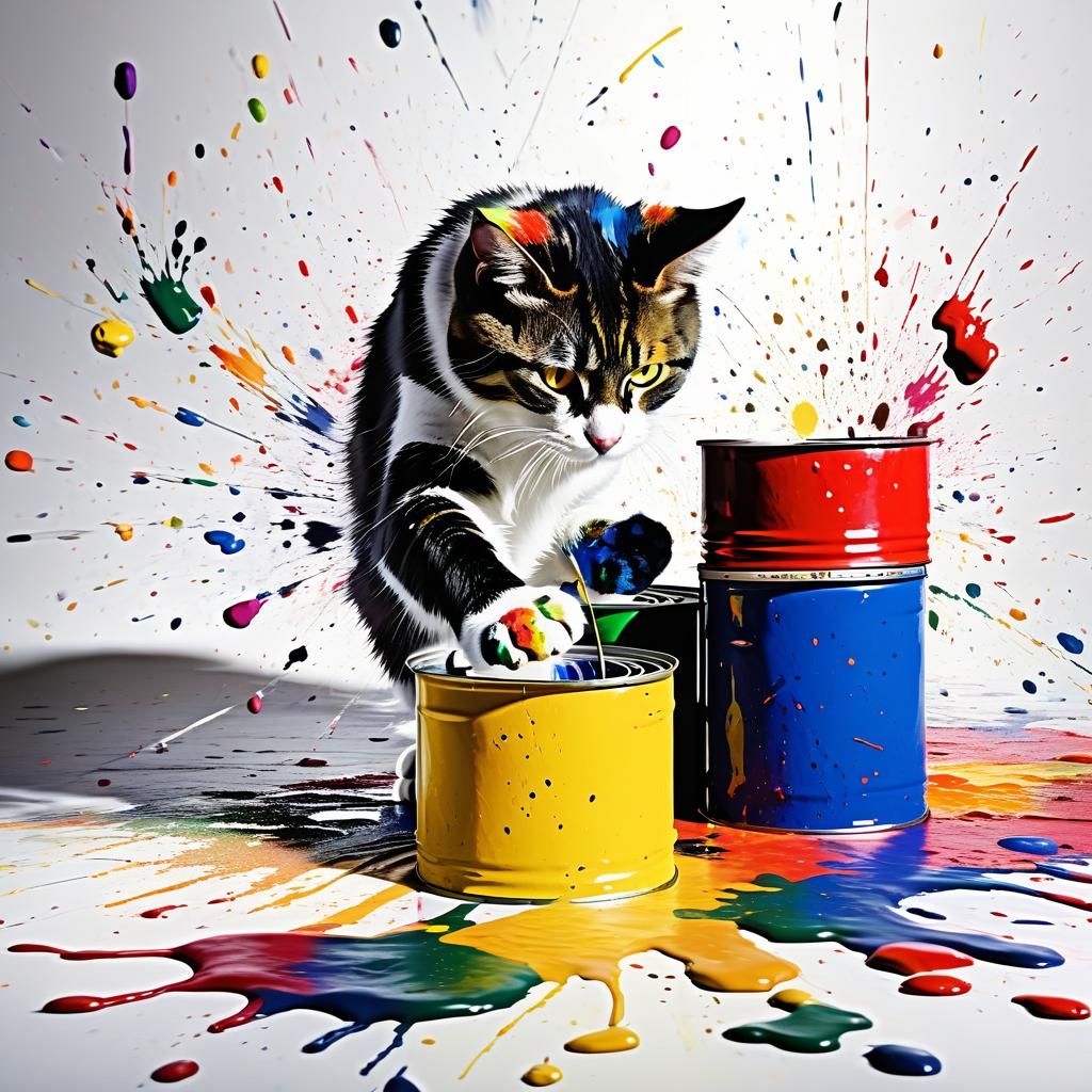 Cat Knocks Over Paint: Ink Splatter Art