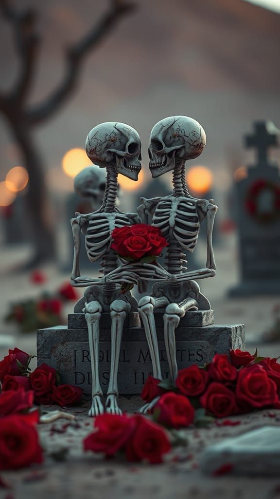 Sugar Skull Lovers in Desert Graveyard Boho Art