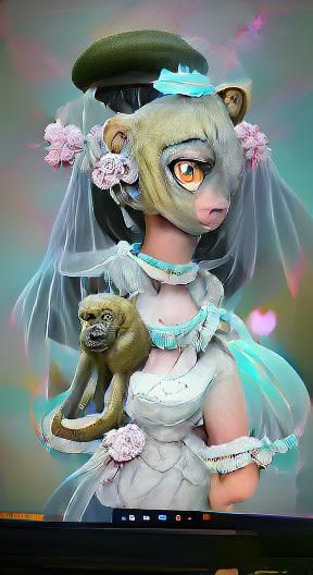 Ethereal Chimera Gibbon Girl in ZBrush Anime Style