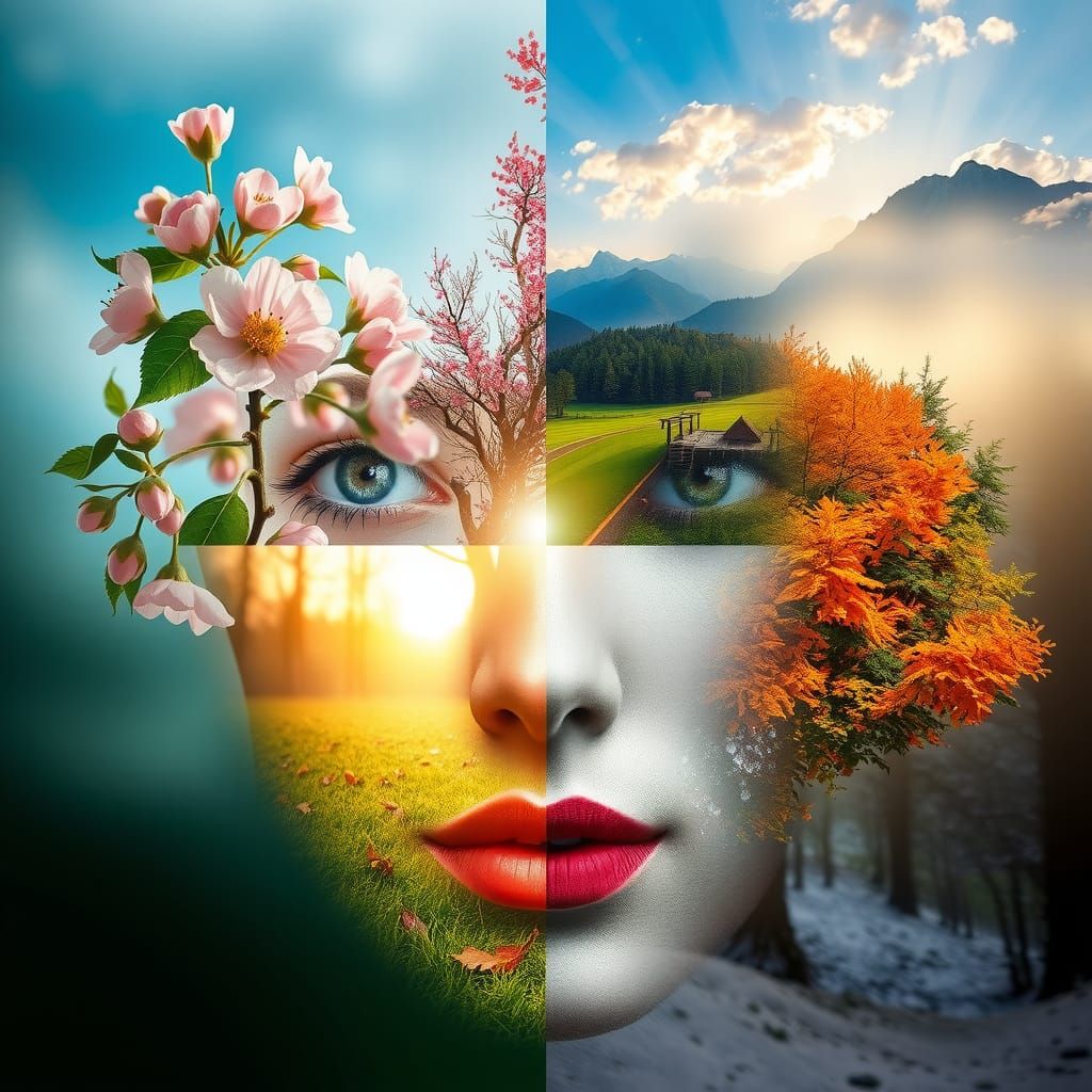 Four Seasons Face: A Surreal Digital Collage