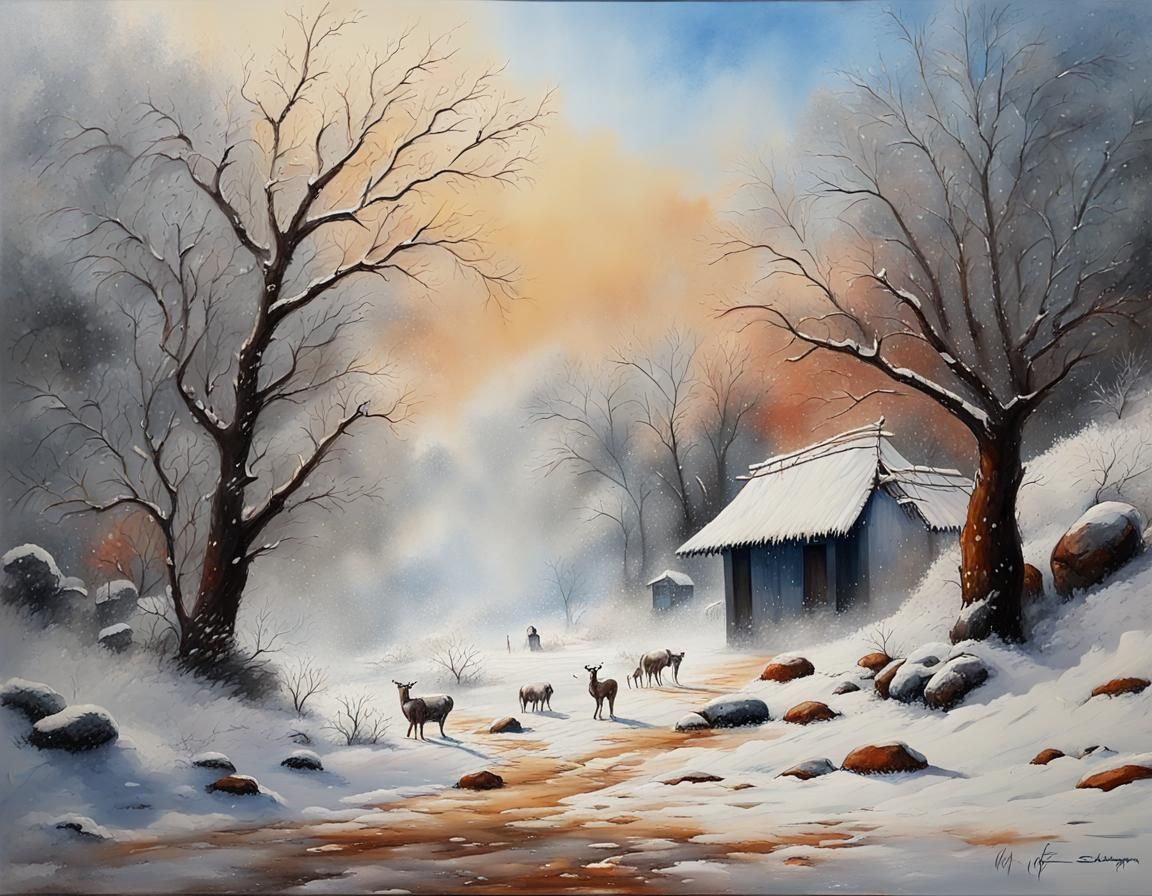 Winter Landscape Painting in Classical Style