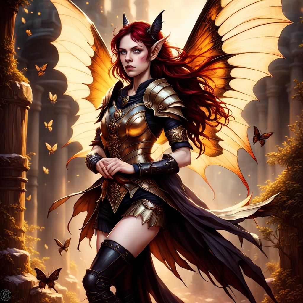 Shadow Fairy Bard with Panflute in Fantasy Art