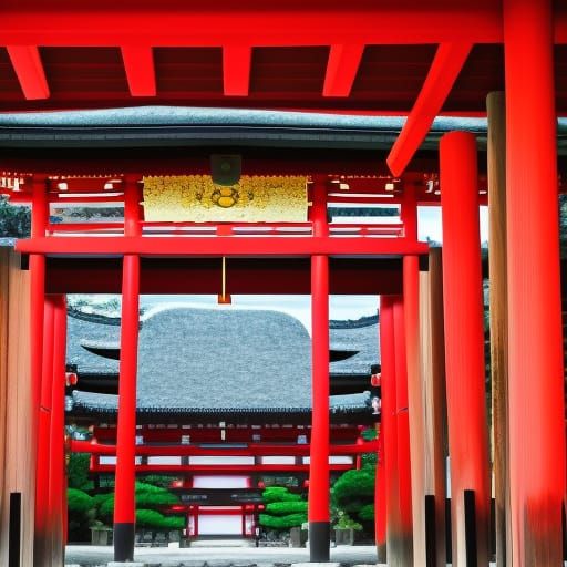 Japanese Temple at Sunset in Warm Colors
