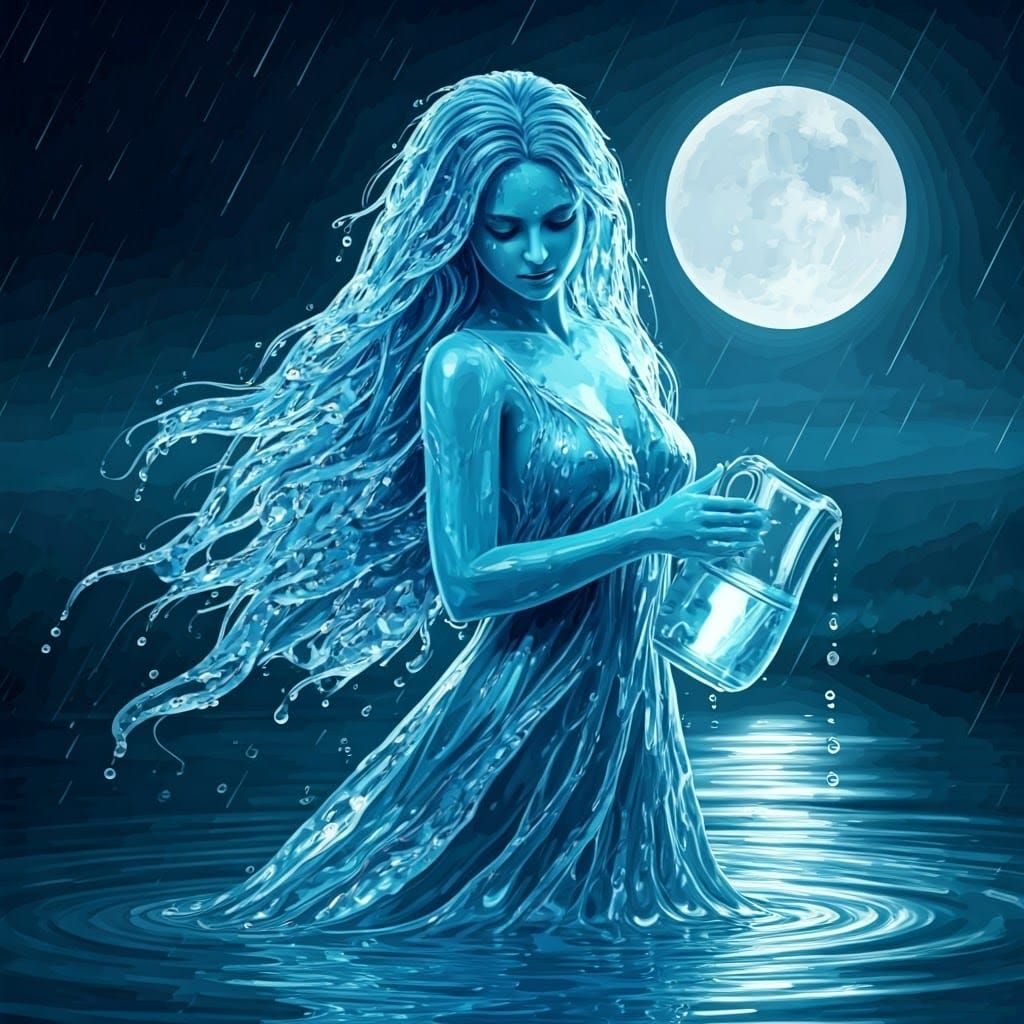 Glowing Water Nymph Under the Lunar Abundance